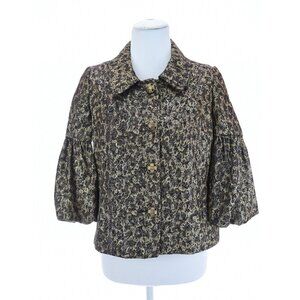 Vertigo Paris Metallic Gold Floral Bell Sleeve Formal Jacket Sz S Made in France